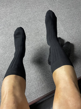 broken4双装春秋男士黑色藏蓝正装袜纯棉纯色抽条长筒商务西装袜