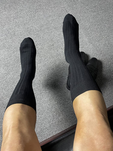男士黑色纯棉棉抽条纹长筒正装袜