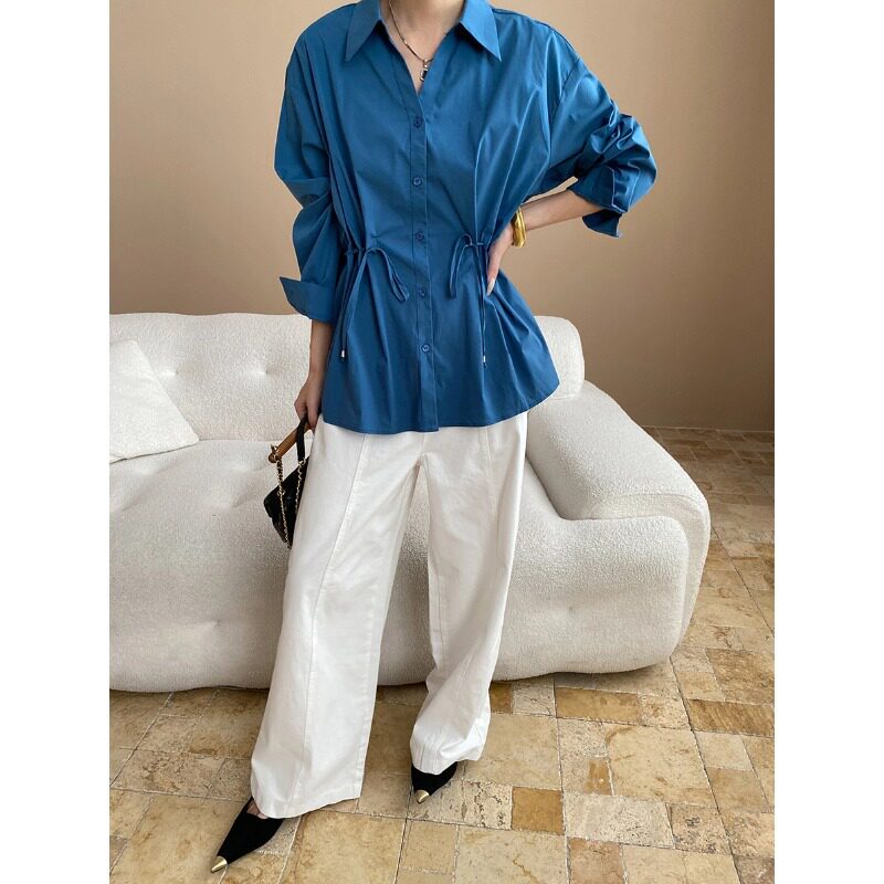 司南 都市通勤风 法式尖领气质可调节收腰抽绳衬衫设计感 SN7925