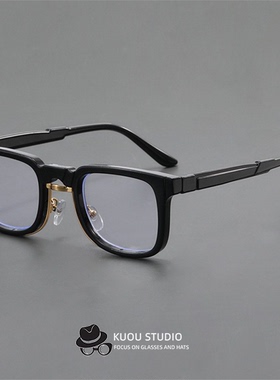 新款德国小众方形个性大脸男女潮黑框全框素近视防蓝光平光弹簧腿