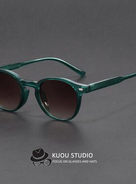 韩版小脸绿框渐变茶墨镜个性男女防紫外线开车防晒太阳镜可配近视