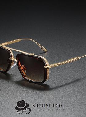 25新款墨镜跨境双梁飞行员大框网红时尚金属方框太阳镜sunglasses