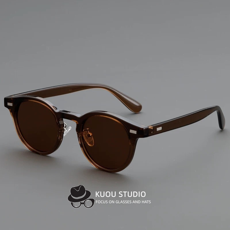 茶色日系复古风圆形小框太阳镜男女小脸开车偏光墨镜绿色可配近视