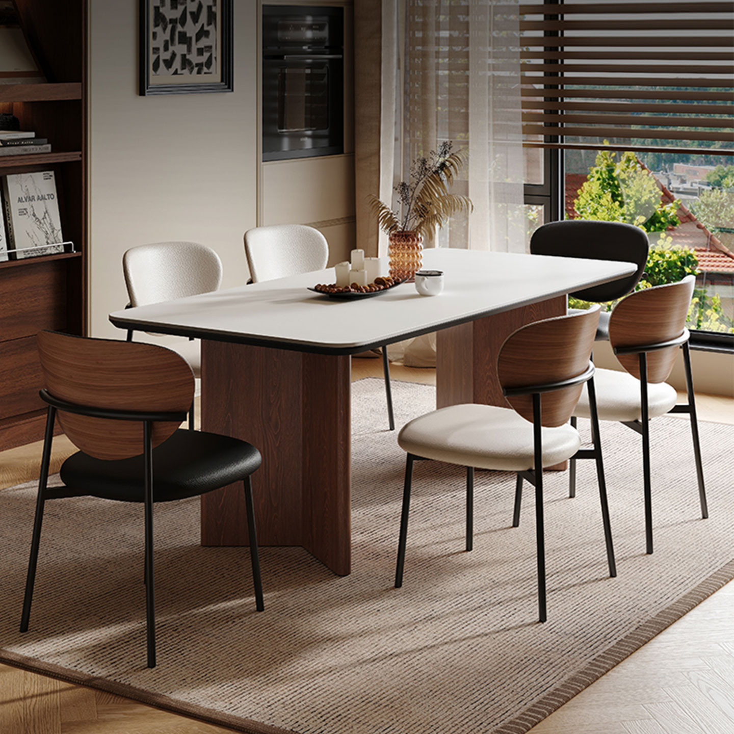 乔美特现代简约岩板餐桌长方形