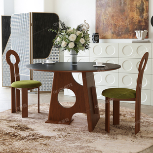 乔美特法式复古圆形餐桌家用吃饭桌子设计师侘寂中古风餐桌岩板