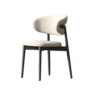 实木奶油风轻奢实木白蜡木餐椅家用原木风餐椅中古风羊角软包靠背