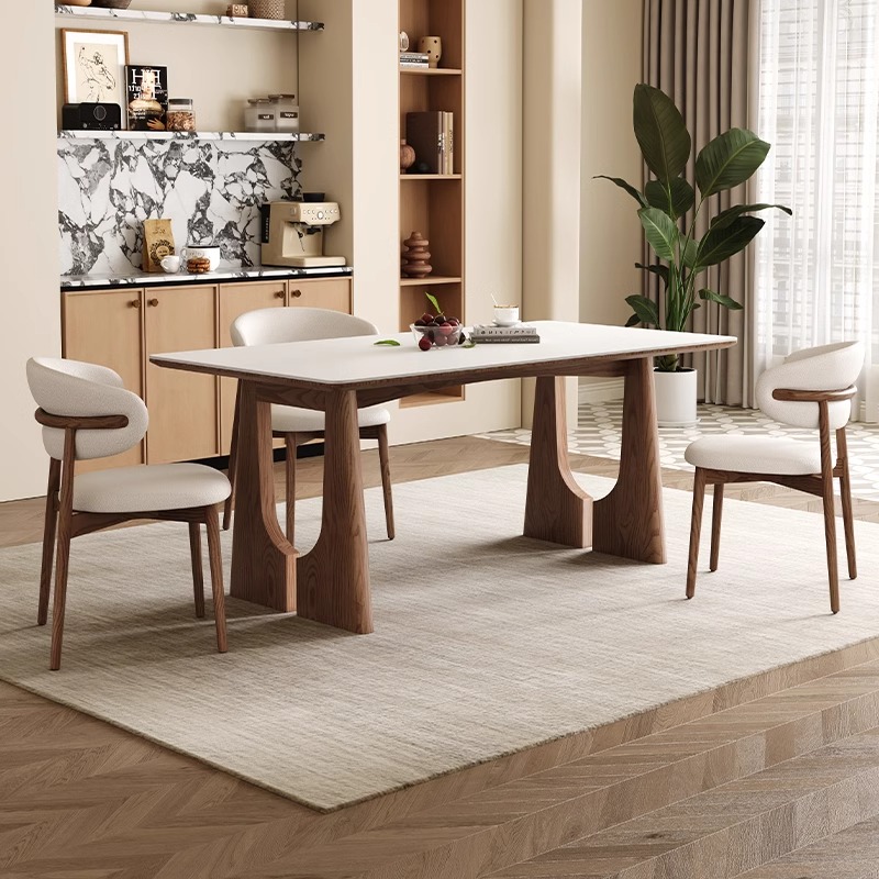 乔美特中古风白蜡木实木岩板餐桌