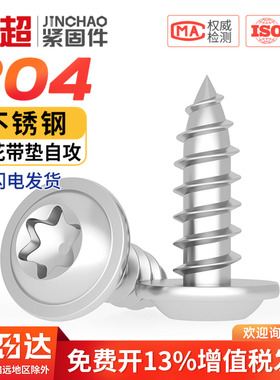 304不锈钢梅花带垫自攻螺丝防拆防盗盘头带介木牙尖头螺钉MM3M4M5