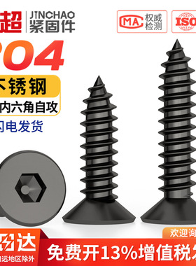 黑色304不锈钢沉头内六角自攻螺丝平头螺丝钉自攻丝木螺钉MM2M3M4