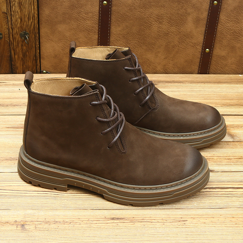 男款复古风马丁靴加绒圆头休闲工装风系带英伦风百搭潮流工装靴男