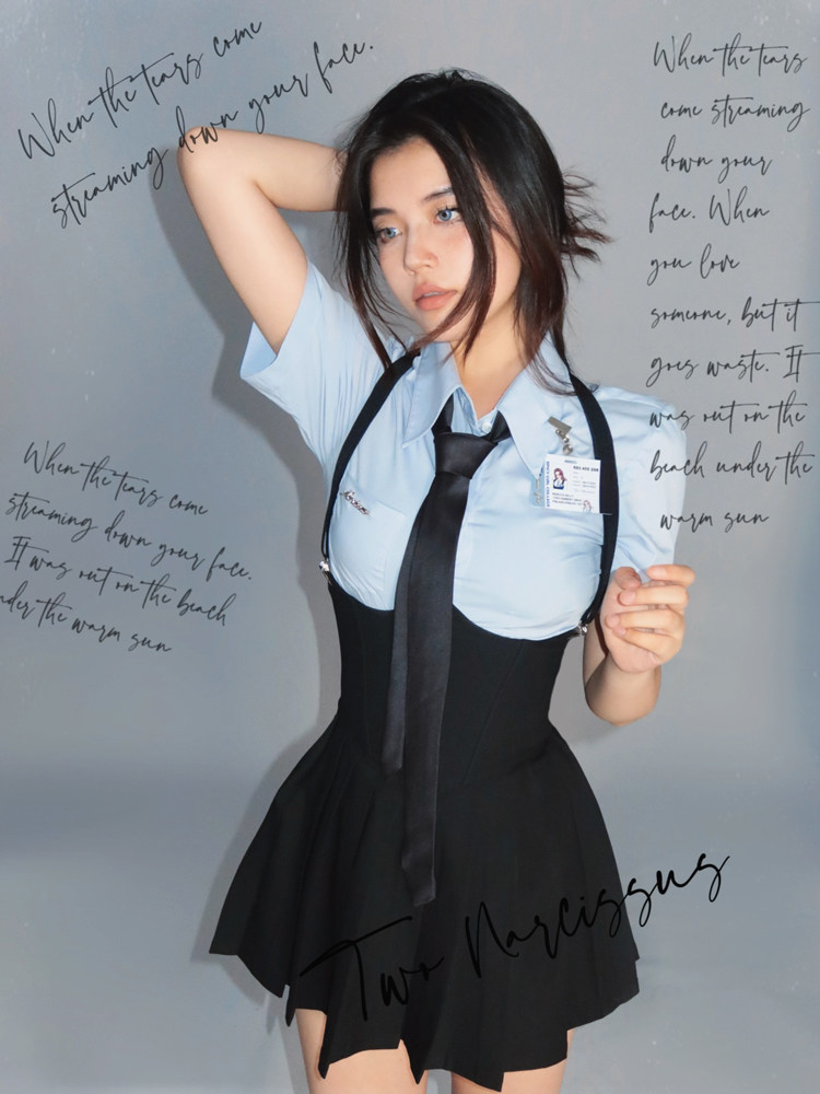 TWO NARCISSUS SIAMESE LOVE BLUE SHIRT COLLEGE FISHBONE WAIST DRESS SUIT THAI UNIFORM RETRO