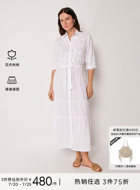 CALZEDONIA卡泽意袜26夏季海边沙滩度假花卉刺绣衬衫裙女0BDA207