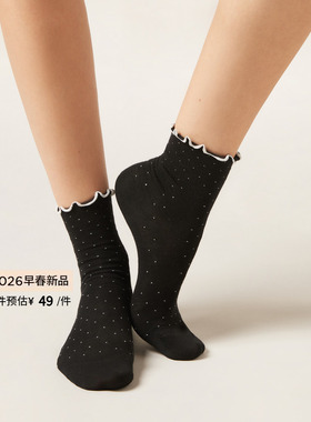 CALZEDONIA卡泽意袜26春季新女士可爱圆点木耳边短袜中筒袜DC0627