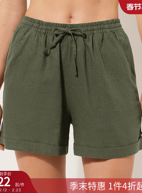 CALZEDONIA卡泽意袜夏女士简约舒适透气亚麻翻卷裤脚短裤0BDP146