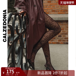 CALZEDONIA卡泽意袜女士派对玫瑰花纹网眼植绒连裤丝袜MODC2190