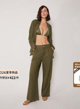 CALZEDONIA卡泽意袜26夏季新海边度假舒适亚麻阔腿沙滩裤0BDP191