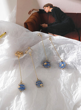 蓝色宇宙星空星球轨迹行星绕线星星仙女小众设计S925银针耳钉耳夹