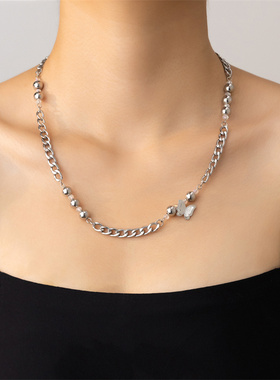 欧美风时尚简约百搭银色串珠项链