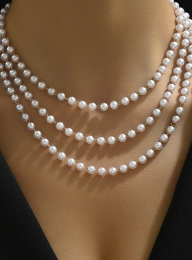 甜美风时尚简约百搭三层珍珠项链
