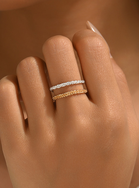 轻奢简约双环锆石开口戒指不掉色