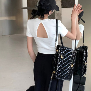 夏季新款设计感露背修身上衣女2026韩版纯色露脐高腰心机短袖T恤