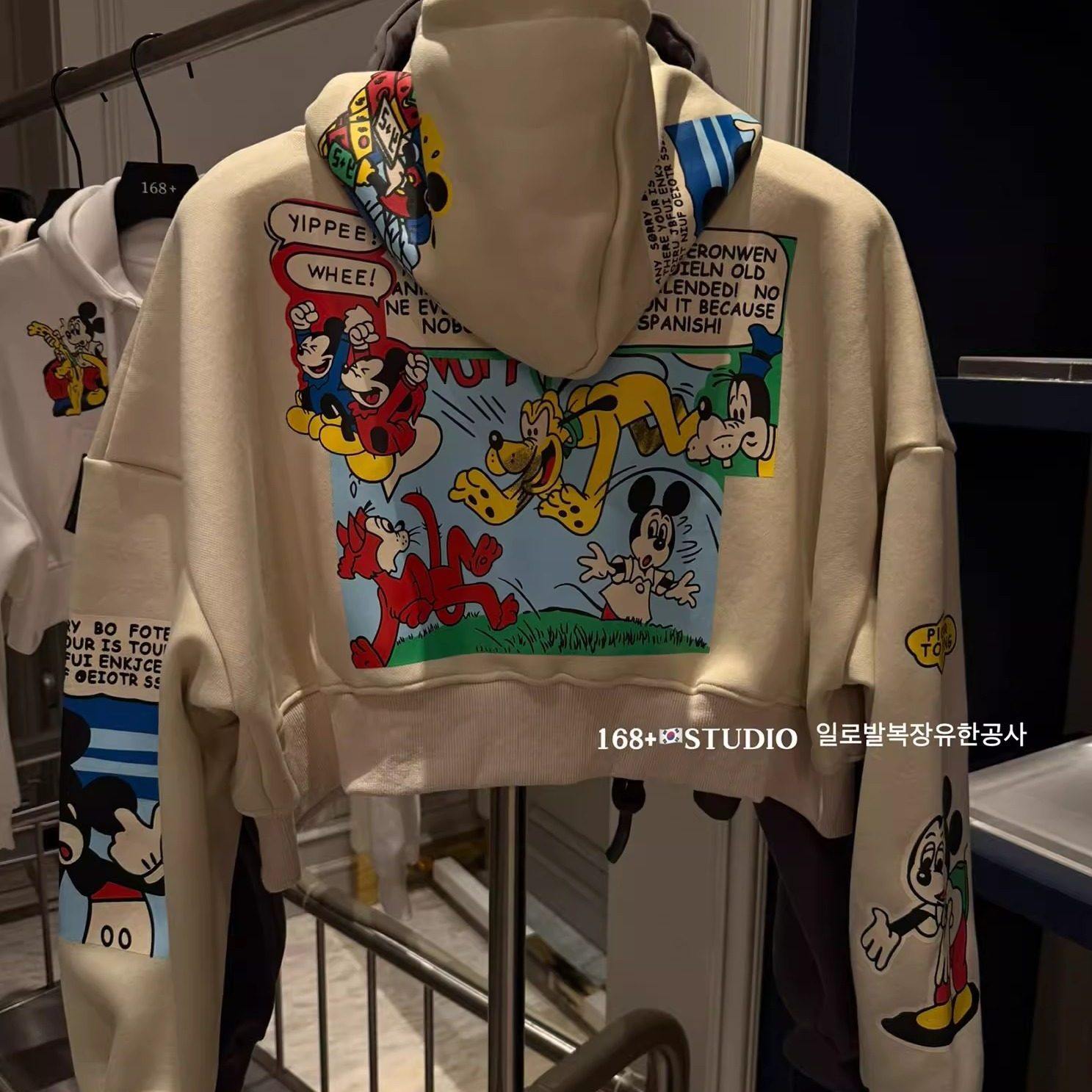 高腰开衫短款卫衣外套女2026春季新款爆款卡通米奇连帽上衣露肚脐