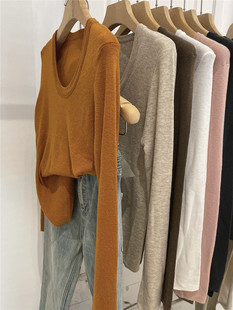 U领羊毛针织衫女2026秋款基础款纯色高弹力长袖打底衫百搭上衣服