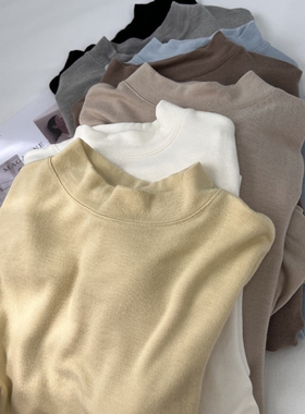 软绵绵羊绒手感小立领打底衫女秋冬季温暖高弹纯色针织衫t恤上衣