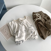 女温柔杏色宽松打底上衣长袖 打底衫 T恤女秋 薄款 毛边印花字母长袖