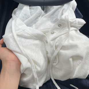 罩衫 CHAO级 白色莱赛尔亚麻连帽抽绳套头防晒长袖 薄款 夏季