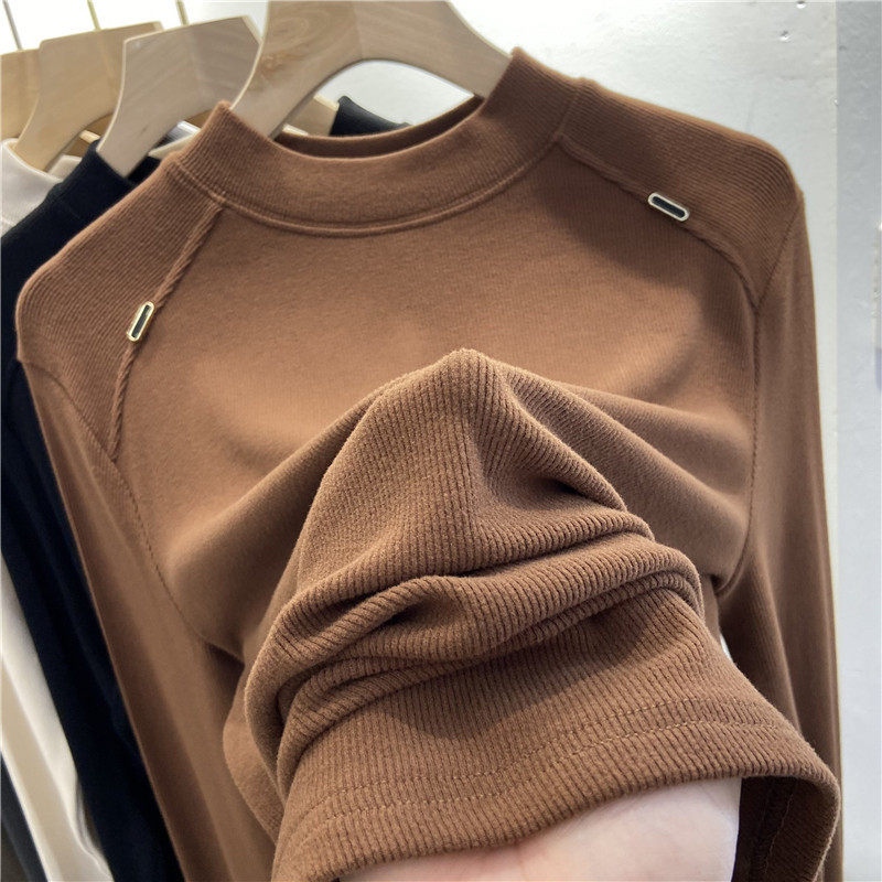 美拉德加绒加厚螺纹长袖T恤女秋冬季新款洋气百搭内搭打底衫上衣,女装/女士精品,T恤,淘宝优惠券,粉丝福利购,淘宝优惠卷