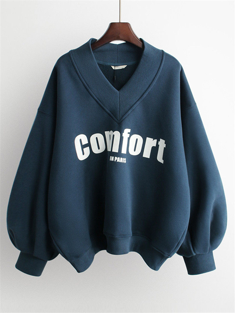 卫衣女春秋薄款2021新款韩版ins潮灯笼袖v领宽松百搭短款外套上衣