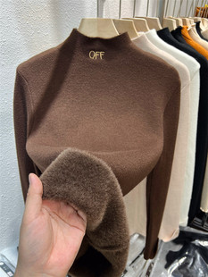 打底衫 温柔修身 半高领女秋冬可外穿上衣2023年新款 加绒加厚针织衫