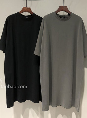 23春夏新款纯色简约风磨边做旧宽松韩范下衣失踪长款短袖T恤T裙女