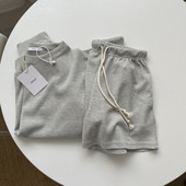 套装 t恤时尚 女夏季 宽松纯色长袖 两件套潮 韩版 华夫格休闲运动短裤