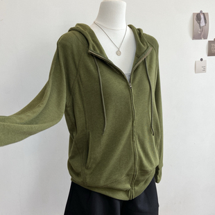 韩版宽松休闲慵懒风连帽拉链卫衣外套女春秋薄款纯色百搭长袖上衣