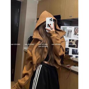 拉链半高领连帽短款卫衣外套女秋冬季新款韩版宽松外套开衫上衣潮