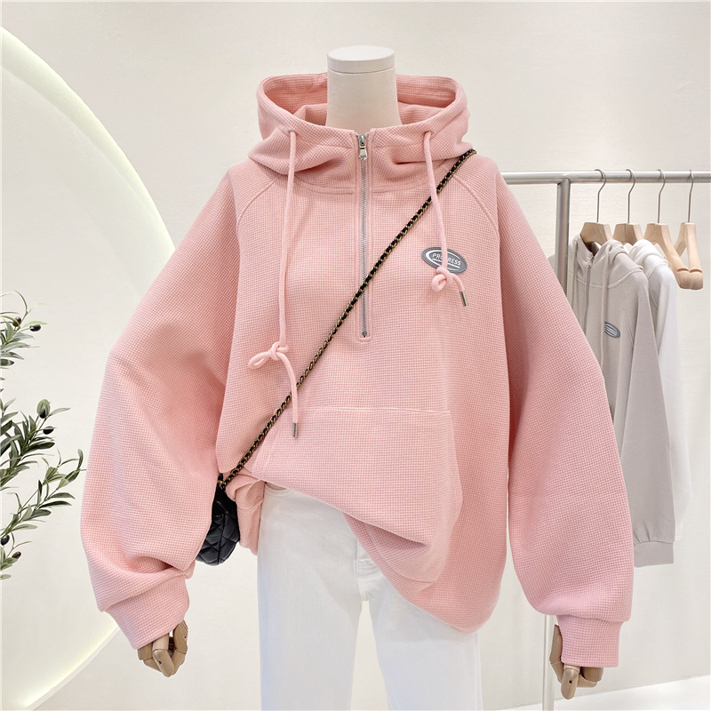 东大门新款韩国拉链bf慵懒风卫衣