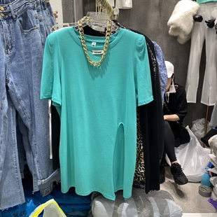 新款 韩版 t恤女2021夏季 短袖 ins潮设计感小众开叉百搭宽松休闲上衣