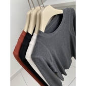 打底衫 设计感拼缝正肩纯色T恤女秋冬款 内搭上衣基础百搭圆领长袖