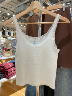 上衣 纯欲风纯棉白色蝴蝶结蕾丝边背心吊带女内搭短款 2024夏季 新款