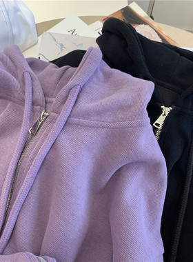 卫衣女春秋薄款2026新款韩版ins潮拉链紫色百搭宽松显瘦连帽外套