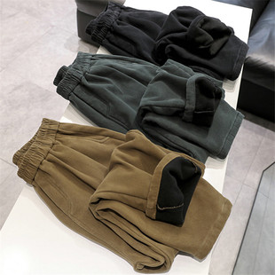 潮 女宽松高腰小脚哈伦九分裤 加绒加厚 秋冬洗水棉高腰休闲萝卜裤