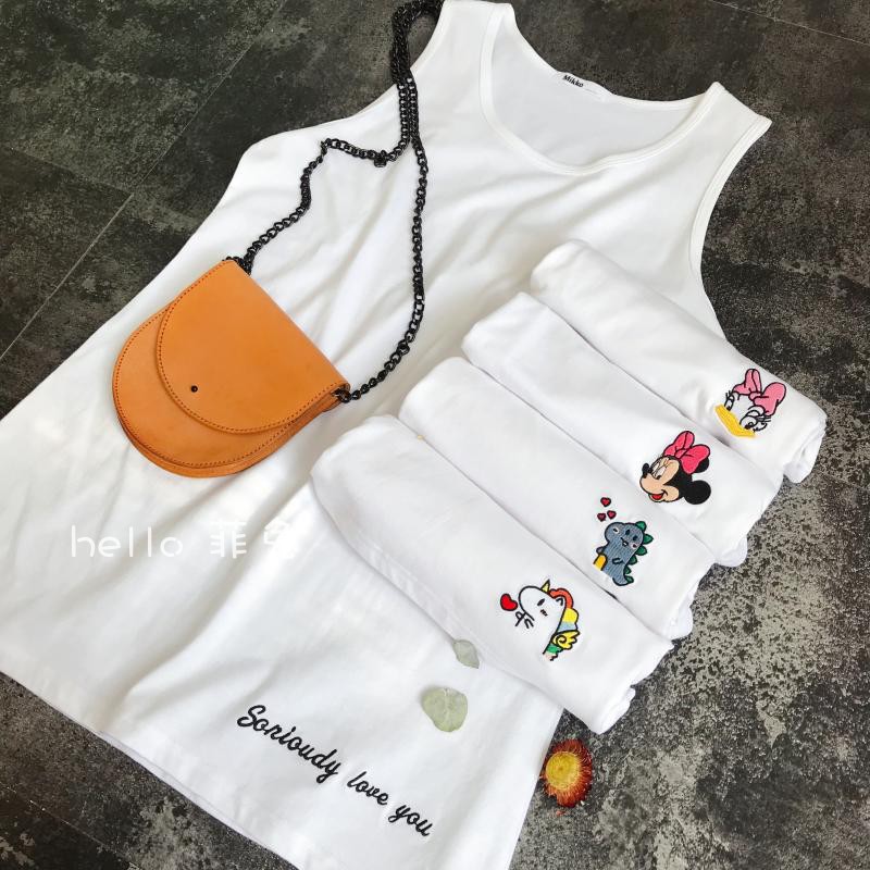 卫衣打底衫背心~无袖t恤女秋冬2022新款韩版潮刺绣宽松中长款上衣