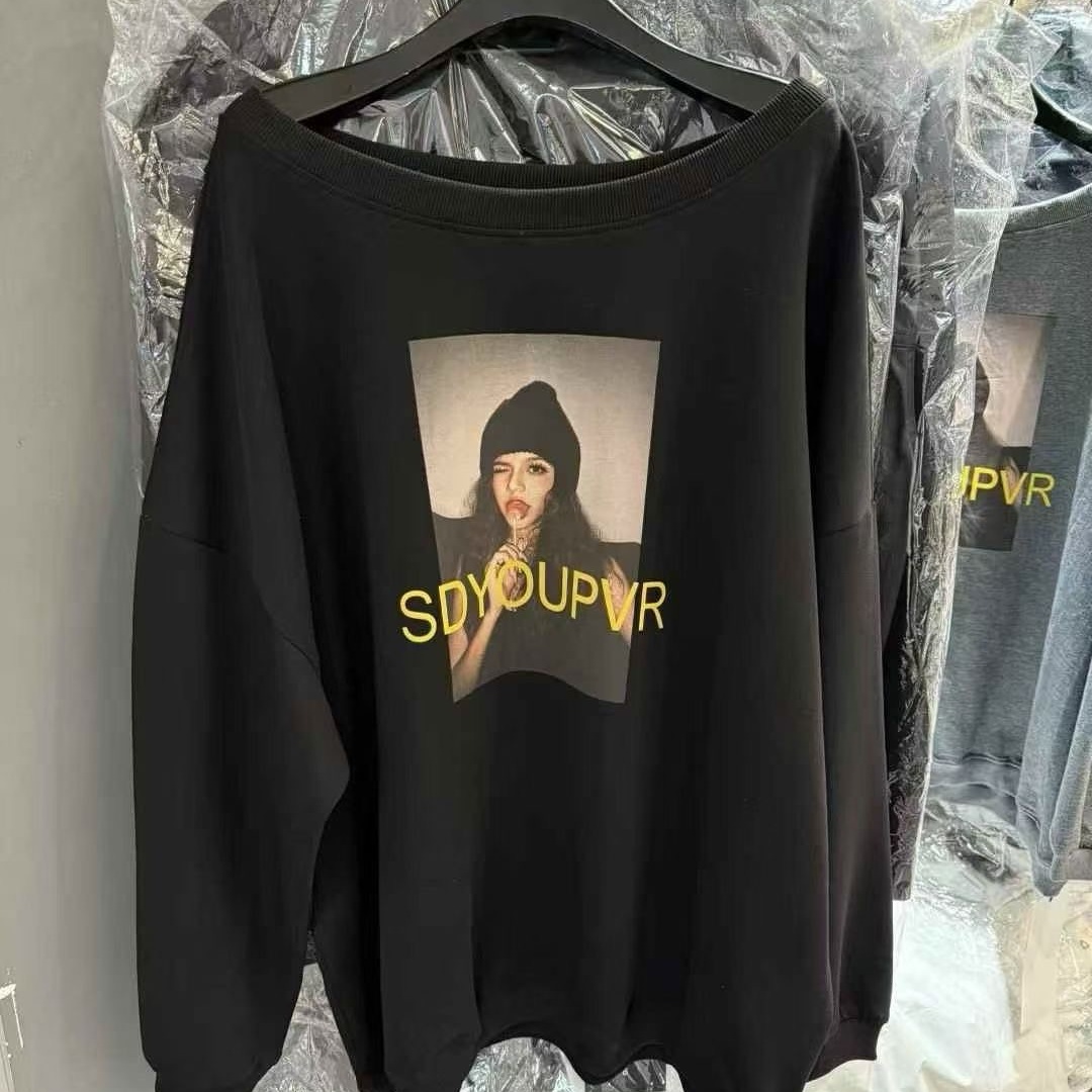 十三行露肩长袖卫衣女2025秋季新款韩版中长款宽松显瘦慵懒风上衣