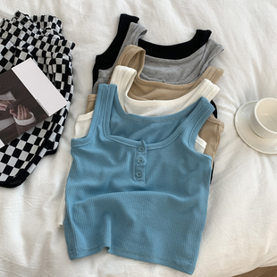 夏季 内搭吊带打底衫 显瘦短款 简约文艺百搭纽扣U字领小背心女修身