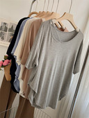 薄款 纯欲风性感小心机开叉不规则短袖 T恤女宽松夏装 舞蹈服瑜伽服