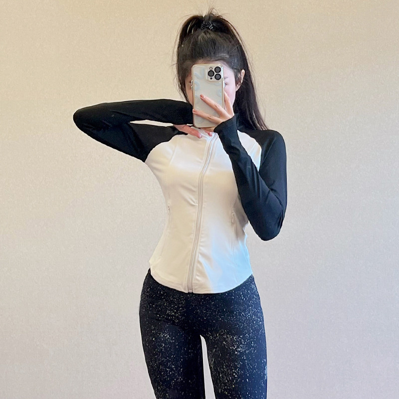 黑白拼接瑜伽外套女秋冬季新款修身运动拉链开衫长袖健身上衣2025,运动服/休闲服装,运动茄克/外套,淘宝优惠券,粉丝福利购,淘宝优惠卷