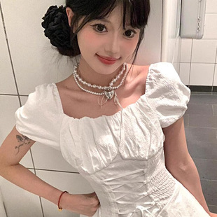 小香风爱心蝴蝶结珍珠项链女夏季甜美氛围感锁骨链颈链choker配饰
