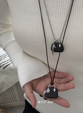 黑色包包吊坠项链2026新款毛衣链